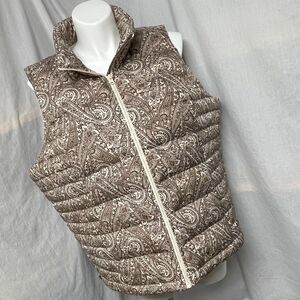 Land’s End Down Puffer Vest Full Zip Paisley Print Warm Tawny Brown Cream 2X New